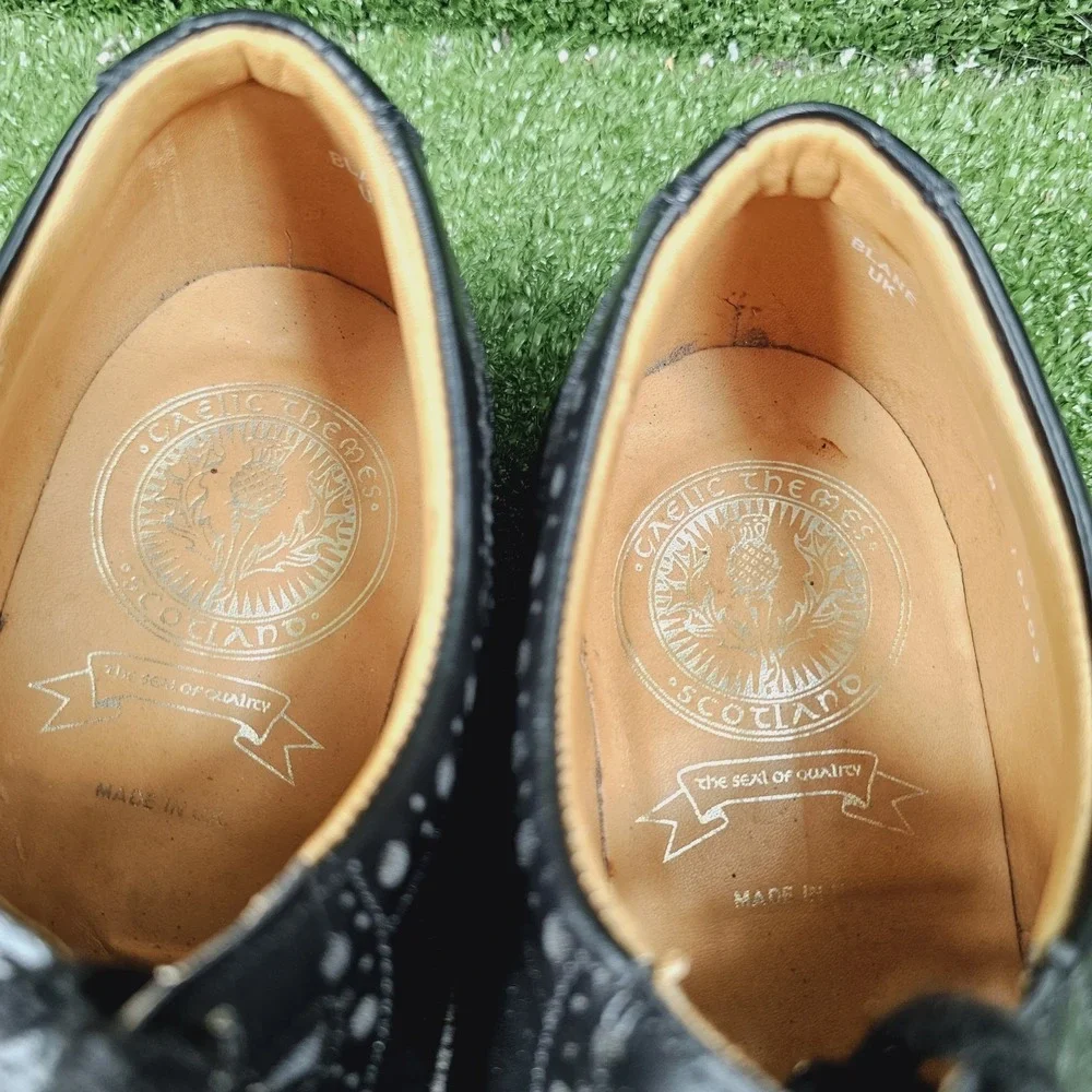 GAELIC THEMES Black Leather Traditional Piper Ghillie Celtic Shoes Mens US 9